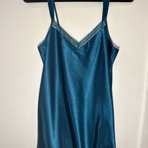 Teal Satin Slip Nightgown